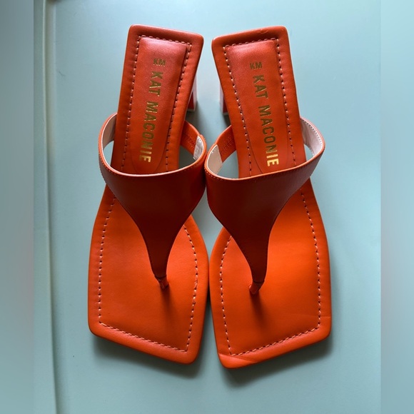 kat maconie Shoes - Kat Maconie Bright Orange Sandals Square Toe Flip Flop Block Heels Size 6